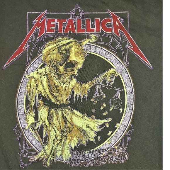 Metallica Their Money Tips Her Scales Again Official T-Shirt S fits M NWT - Picture 2 of 3